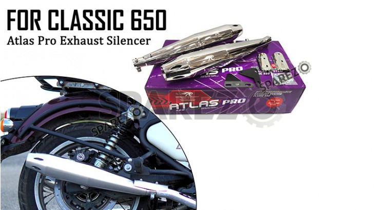 For Royal Enfield Classic 650 Atlas Pro Red Rooster Exhaust Silencer Polished - SPAREZO